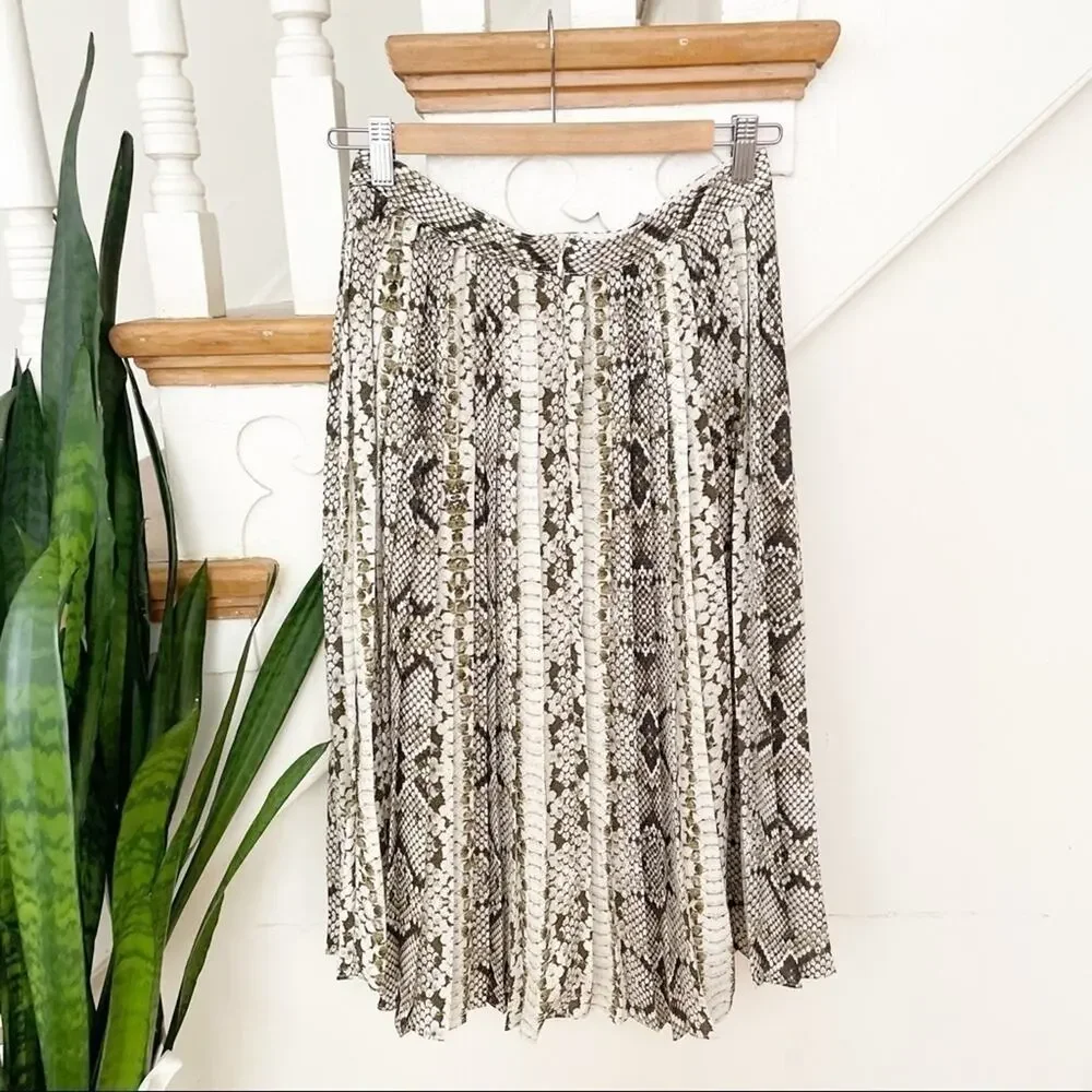 J. Crew Snakeskin Print Pleated Midi Length A-Line Skirt Size